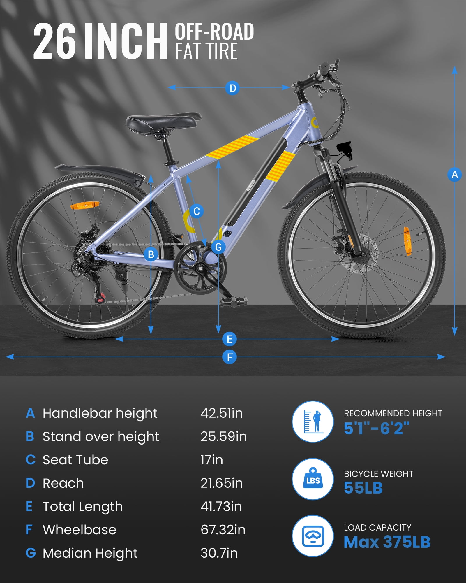 MIHOVER 26*1.95" Electric Bike for Adults 750W Peak 20MPH, 48V Removable Battery 40 Miles, Shimano 21-Speed Adjustable Fork，UL2849 City & Light Off-Road E-Bike with Lock-Blue