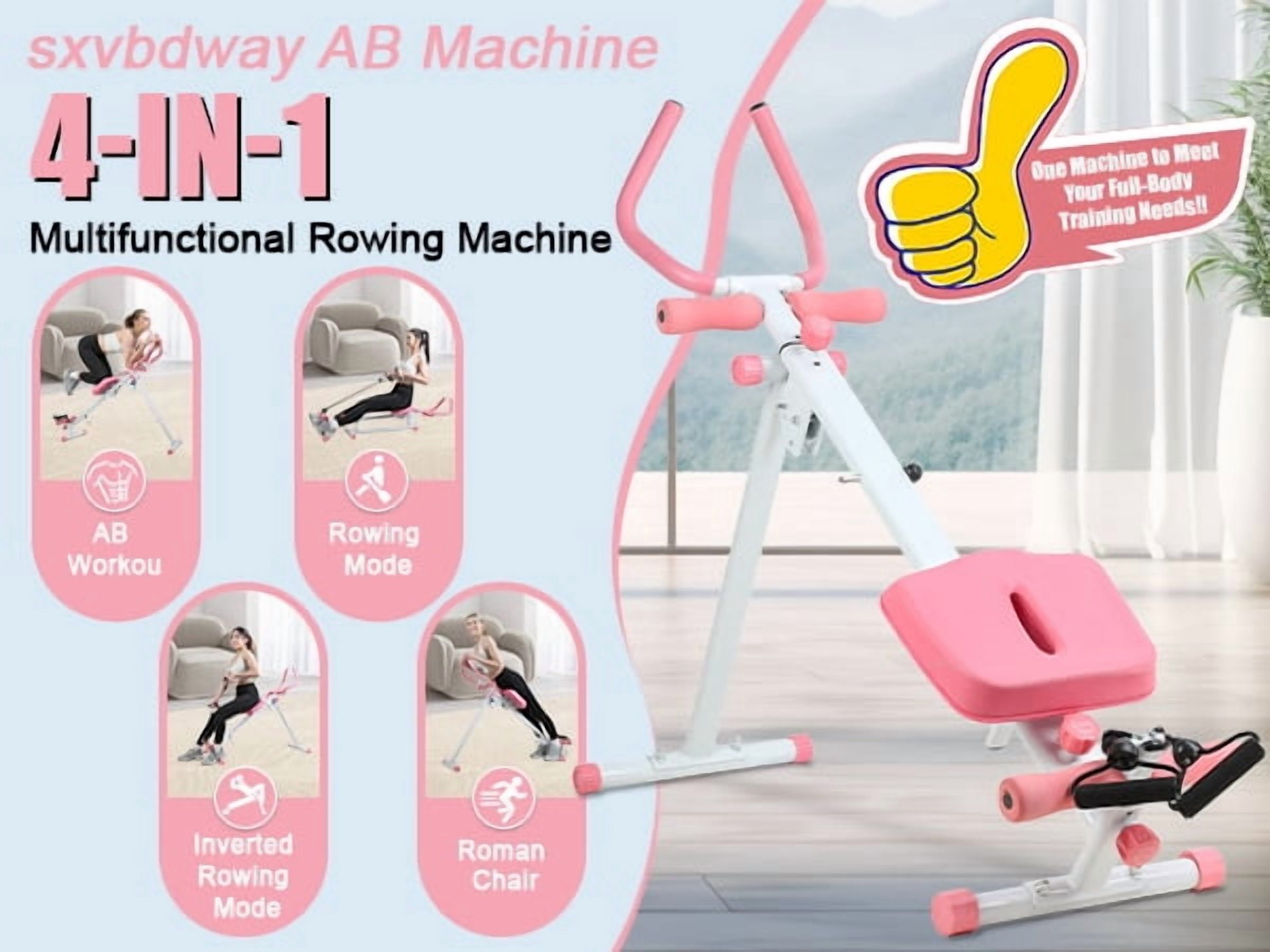 Korogimeeet 4-in-1 Rowing Machine, Ab Glider Roman Chair Leg Press, 120kg Bearing Capacity, Comfortable 3D Seat, Smooth Quiet Slide Rail, 53 x 14 x 13 Inch