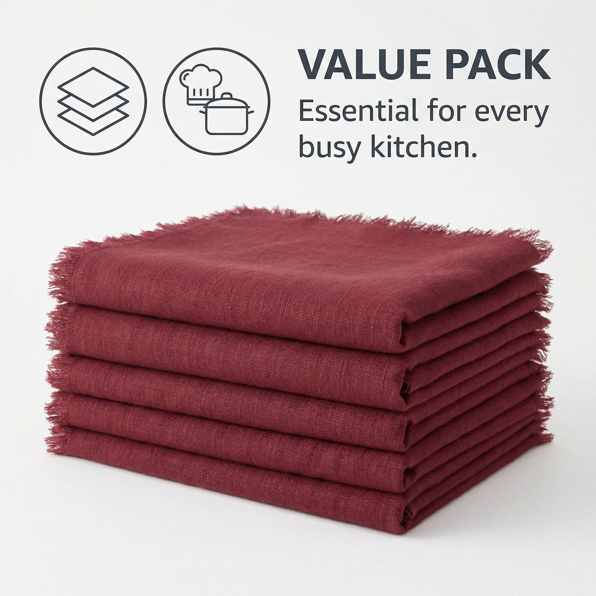 Unique Bargains Cotton Linen Kitchen Towels Claret 4 Pack Claret/Apricot 18" x 18"