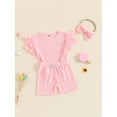 thumbnail image 3 of Bagilaanoe 3pcs Toddler Baby Girl Shorts Set Short Sleeve T Shirt Tops + Shorts + Hairband 6M 12M 18M 24M 3T Kids Casual Summer Clothes, 3 of 7