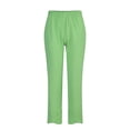 thumbnail image 4 of Cotton Linen Pants Women Summer Lightweight Elastic High Waist Straight Leg Casual Work Pants Sweatpants with Pockets, 4 of 9