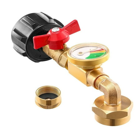 

QCC1 Propane Refill Elbow Adapter with Propane Tank Gauge 90 Degrees Propane Refill Adapter with ON-Off Control Valve