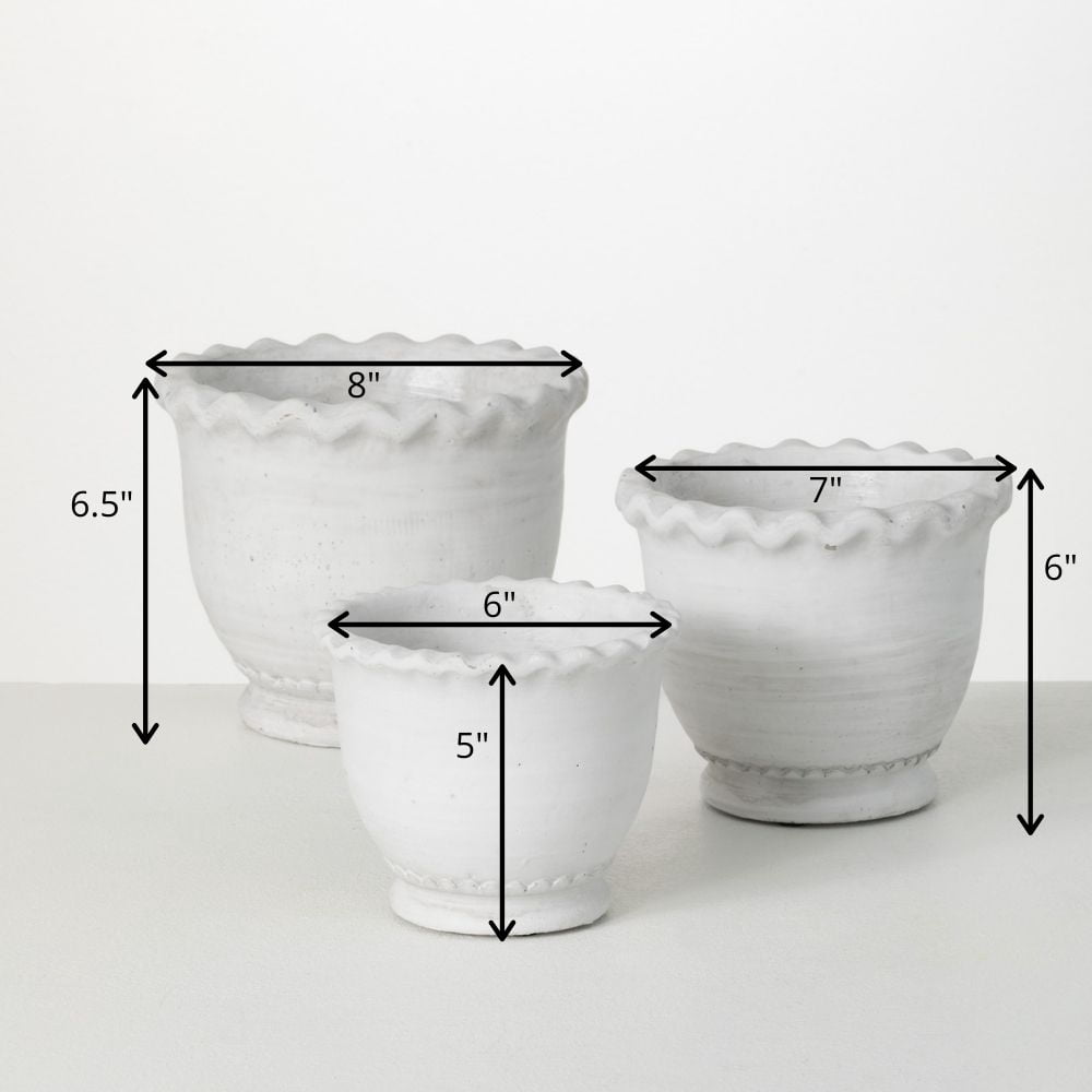 Sullivans White Scalloped Edge Ceramic Planter Set of 3, 6.5"H, 6"H & 5"H White