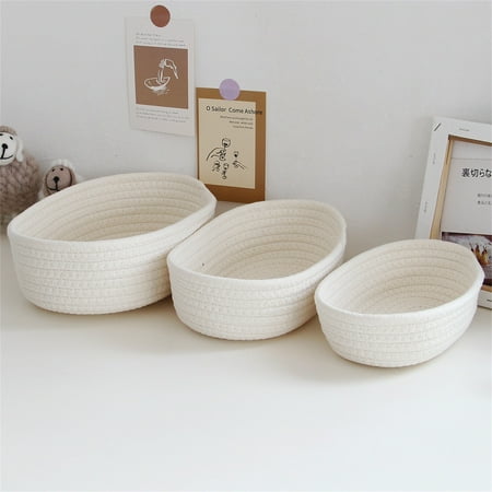 

YZLMD Home Textile Storage Small Woven Baskets Empty Tiny Storage Baskets Mini Cotton Rope Baskets Oval Decorative Hampers 3Pc