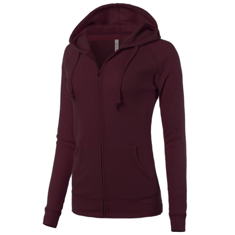 A2Y Women s Casual Fitted Lightweight Pocket Zip Up Hoodie Burgundy XL Walmart