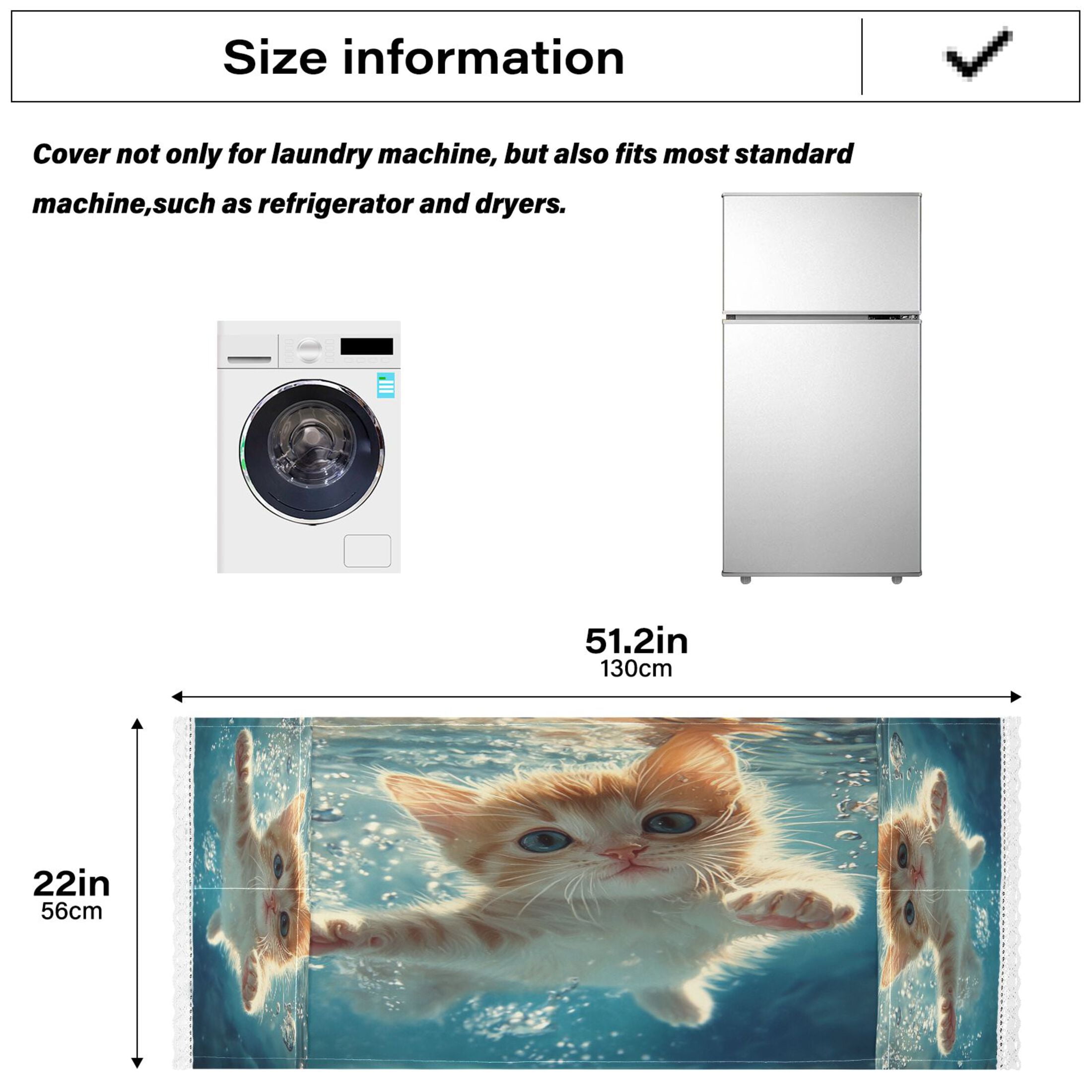 Cute Kitten Swim UnderwaterWasher and Dryer Covers Dust-Proof and Oil Resistant Fridge Cover with 4 Storage Pockets Washing Machine Top Cover for Laundry Kitchen Home 51.2 x 22 In