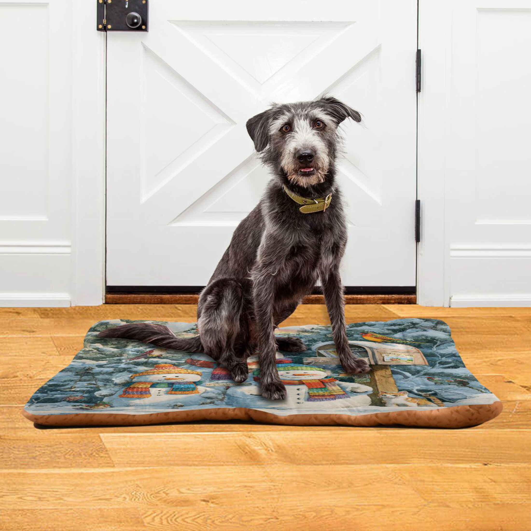 Qxltty Snowman Family Ped Pad Wear-resistant and Hard to Bite Through Sleeping Pad for Small Medium Large Dogs Winter Pet Bed 36×24in