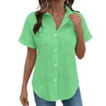 thumbnail image 1 of Tops de Color Sólido para las Mujeres Manga Corta V-Cuello Botón Arriba, Blusa de Moda Casual para el Uso Diario, 1 of 9