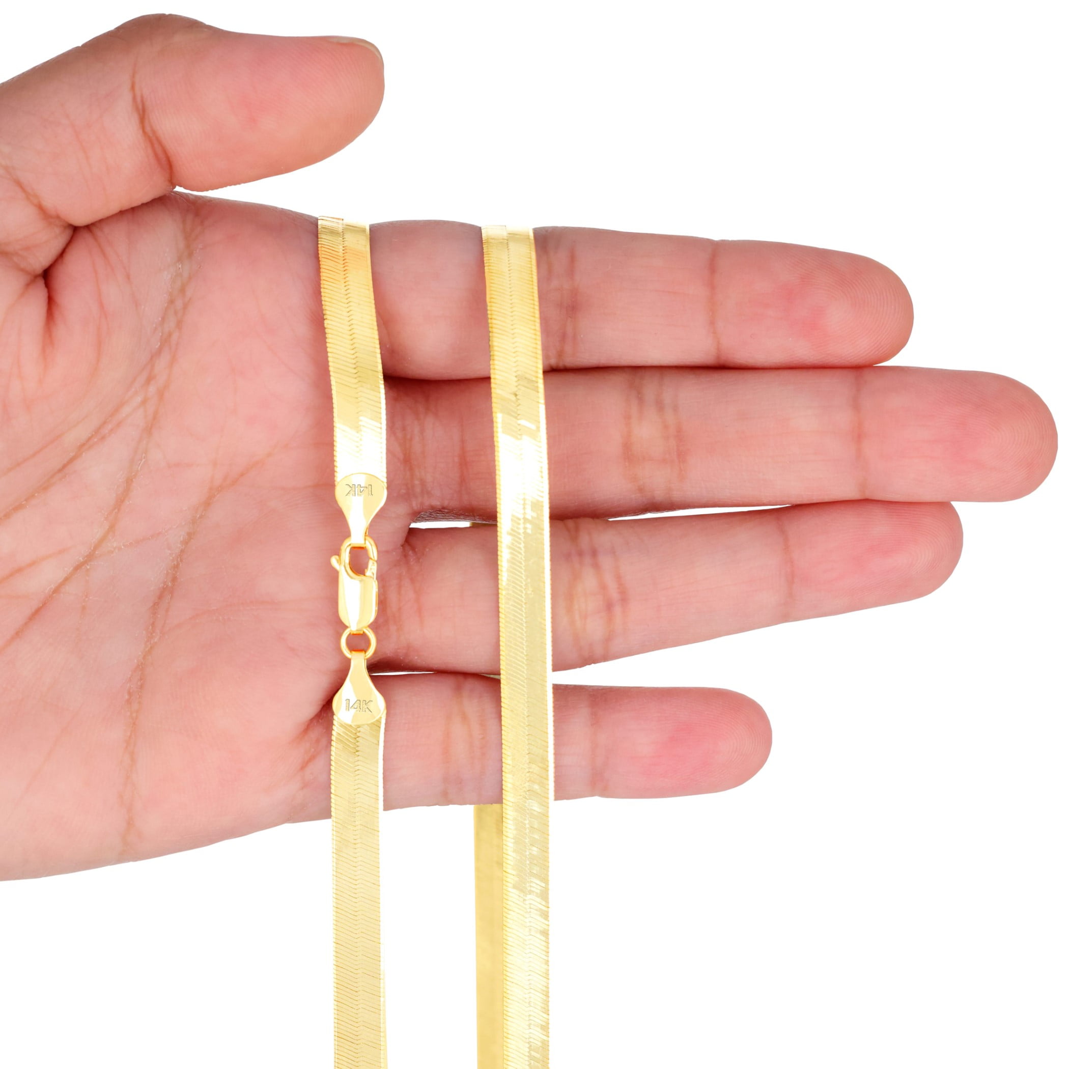 Nuragold 14k Real Yellow Gold Solid Herringbone Flexible 6mm Chain Necklace (16"-24") Italian Jewelry for Men & Women