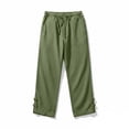 thumbnail image 5 of Xcmzpl Mens Linen Casual Pants Elastic Waist Baggy Straight Leg Trousers with Button Hem Yoga Beach Summer Pocket Cropped Pant Army Green M, 5 of 7