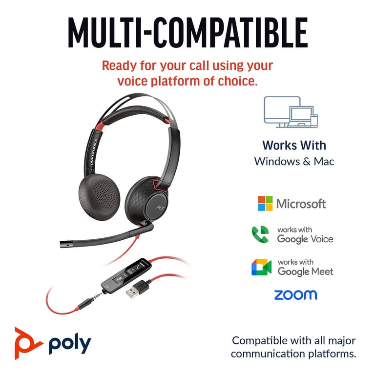 Poly Blackwire 5220 Stereo USB-C Headset +3.5mm Plug + USB-C/A