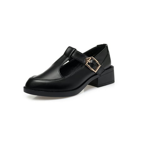 

Difumos Ladies Lightweight Ankle Strap Mary Jane Anti-Slip Closed Round Toe Pumps Formal Fashion Black-Low Heel 9