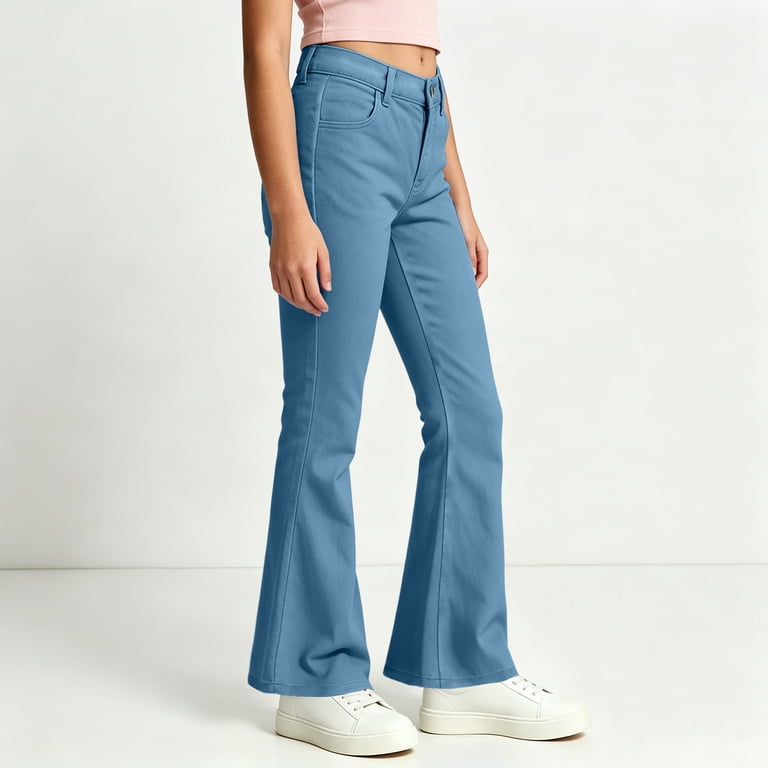 ZACPNCV Girls High Waisted Flare Pants Classic Solid Color Casual ...