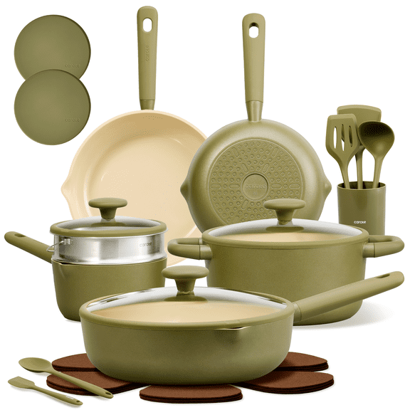 CAROTE 21-Piece Ceramic Cookware Set, Nonstick Pots and Pans with Steamer, Induction Compatible, Green