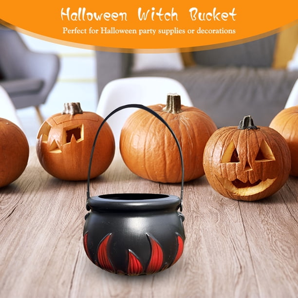 Cubo de dulces Cubo de dulces de Halloween, bote de soporte de dulces negros con asa, regalos de juguetes de plástico para niños