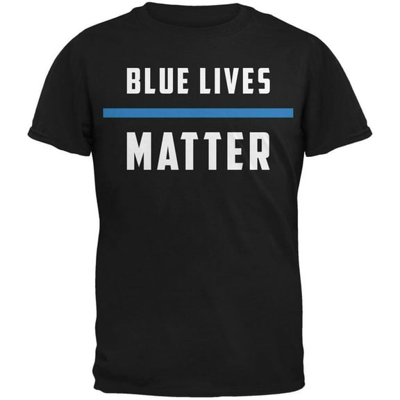Police Blue Lives Matter Thin Blue Line Black Adult T-Shirt - Large