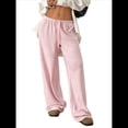thumbnail image 1 of Pantalones Deportivos Rectos de Pierna con Cintura con Cordón para Mujer, Pantalones Casuales Holgados y Largos de Verano. Rosa M, 1 of 9