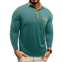 Men Striped Polo Shirts Casual Long Sleeve Color Block Turn-Down Collar Button T-Shirt Business Golf Athletic Slim Fit Sports Tops Summer Mens Clothes T Shirt Polo Tshirts for Men Mint Green L