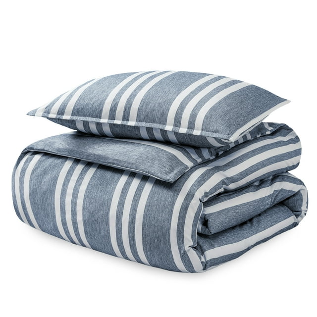 Bare Home Housse de Couette et Ensemble de Taies de Luxe - Premium 1800 Collection - Ultra Doux - Lit Simple/simple TG, à Rayures - Chiné Minuit, 2 Pcs
