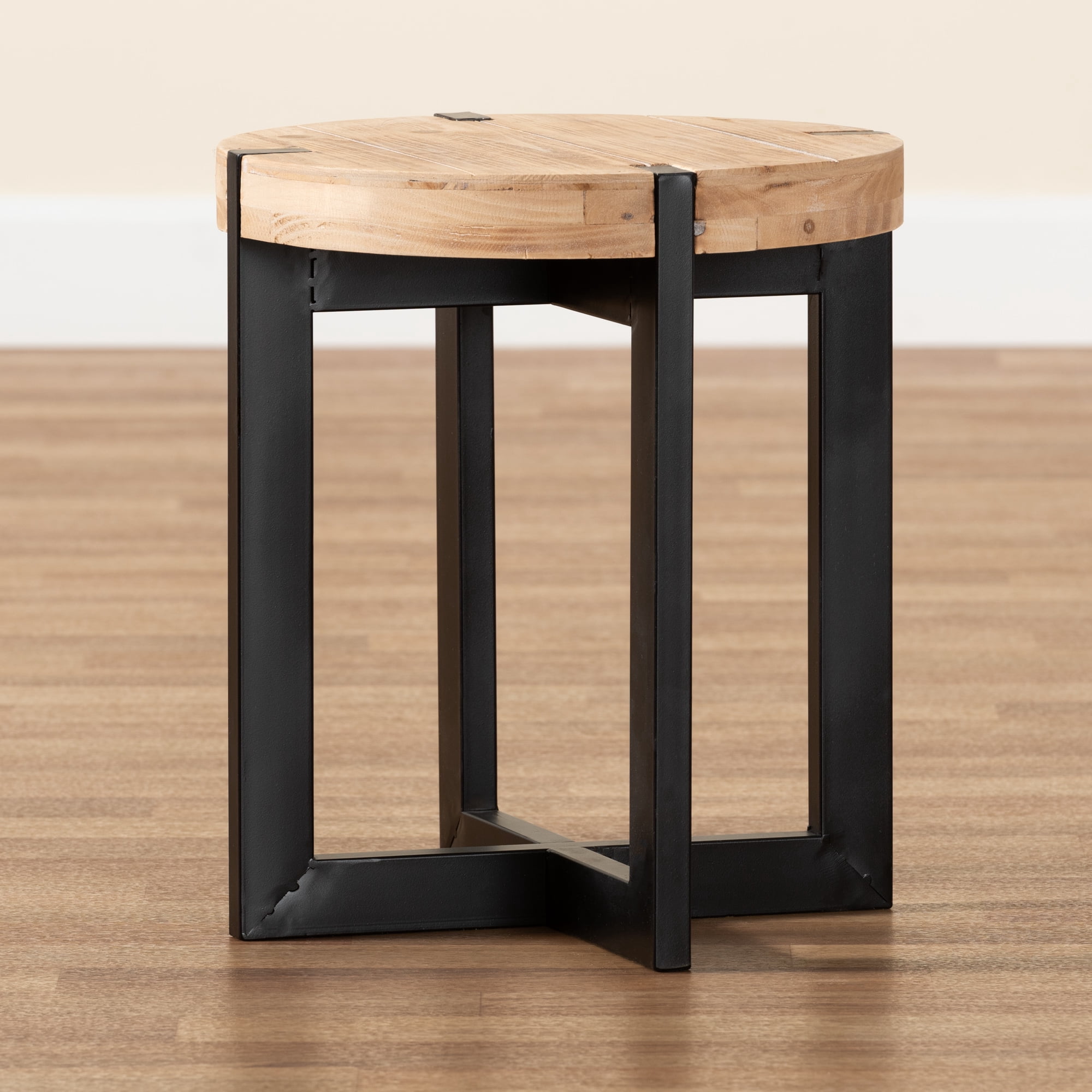 Baxton Studio Horace Rustic and Industrial Natural Brown Finished Wood and Black Finished Metal End Table