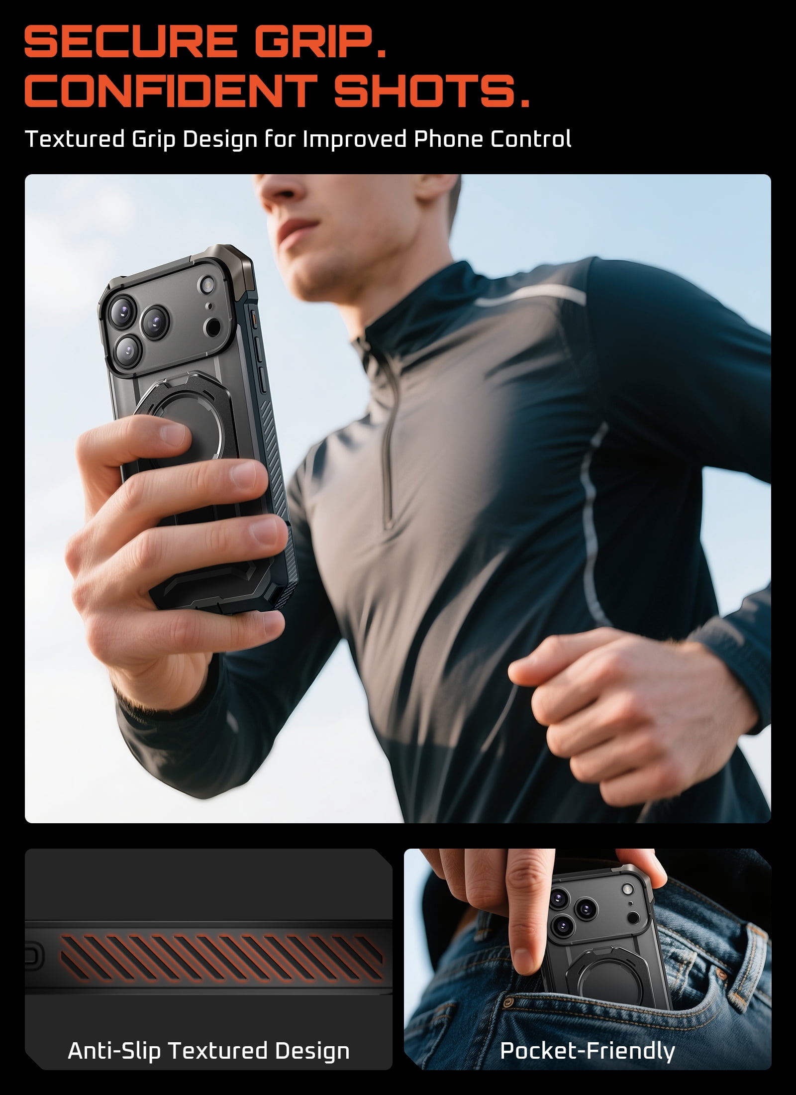 SUPCASE Unicorn Beetle Grip for 2025 iPhone 17 Pro Max 6.9" Case with Camera Control Button with Kickstand Rugged Shockproof Anti-Slip Grip Case [Compatible with MagSafe] Magnetic Phone Cover, Black