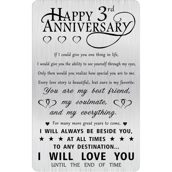 Happy 3rd Anniversary Sweet Gifts for Him Husband, Happy 3 Year Wedding Anniversary Engraved Wallet Card Gift for Her Men