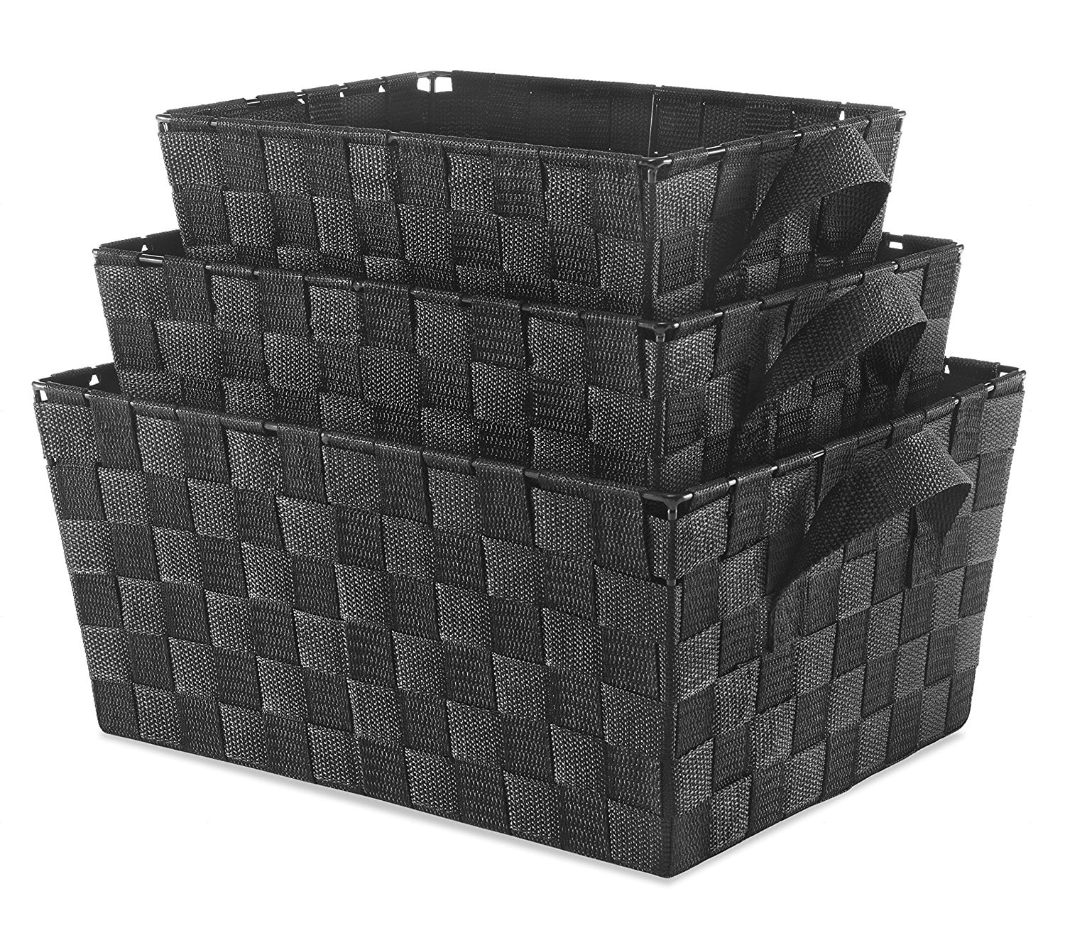 Whitmor Woven Strap Storage Baskets Black Set of 3