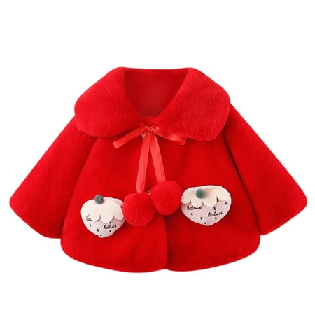 

Dadaria Toddler Sweater 6Months-4Years Toddler Girls Solid Color Plush Cute Strawberry Keep Warm Winter Hoodie Thick Coat Cloak Red Months Toddler