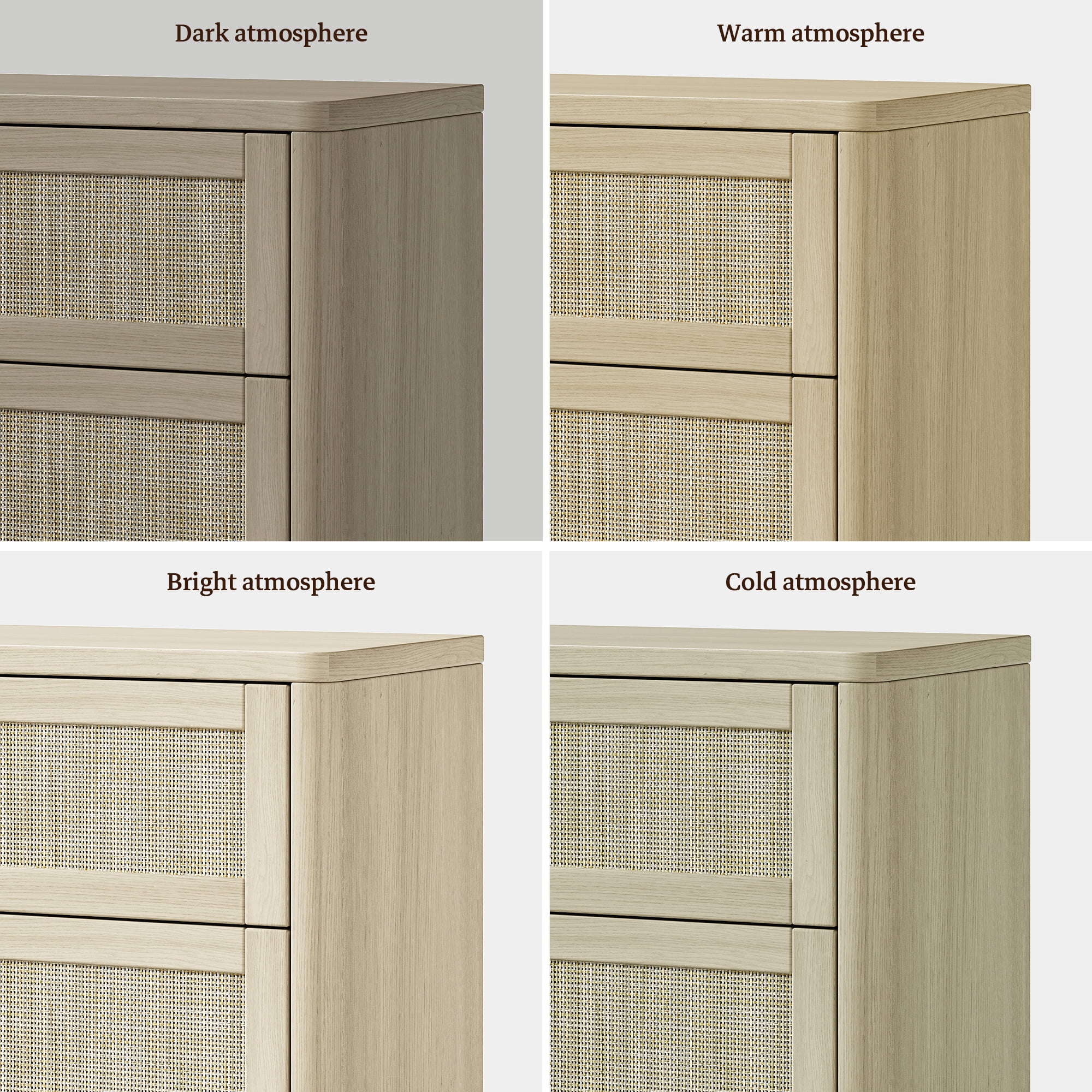 SICOTAS 53.6" Wide 6 Drawer Modular Rattan Dresser for Bedroom, Long Chest of Drawers with Pop-Up Drawers%& Unique Rattan Design, Amber Oak
