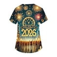 thumbnail image 5 of Garbnen Happy New Year Print Scrubs Tops Plus Size Stretch V Neck Short Sleeve Woman Shirt Xmas Valentine's Day Holiday Prints Nursing Medical Uniform, 5 of 7