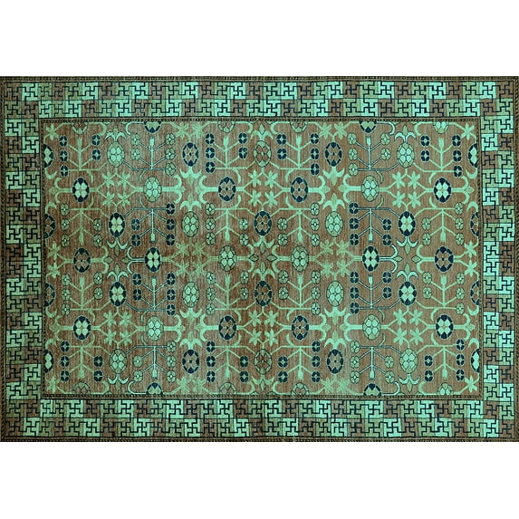 Ahgly Company Indoor Rectangle Oriental Turquoise Blue Industrial Area Rugs, 4' x 6'