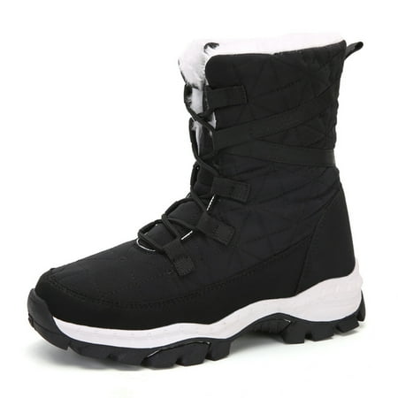 

YeccYuly 1 Pair Outdoor Winter Women Mid-Calf Anti-slip Lace-up Comfortable Snow Boots