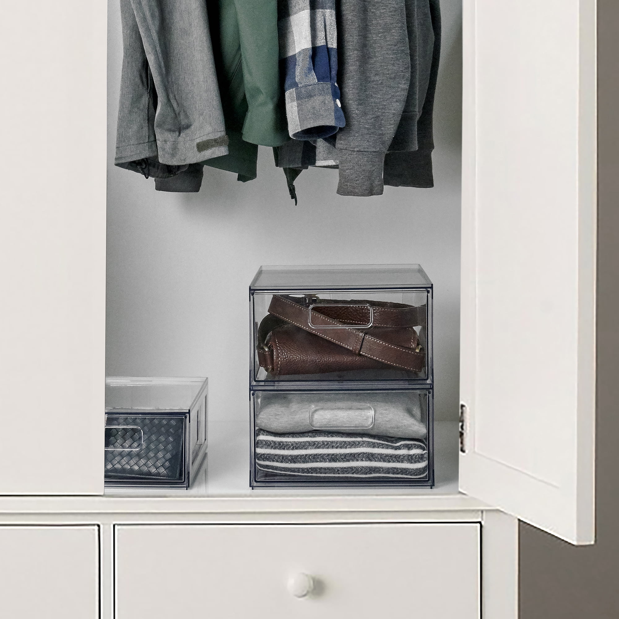 Mainstays Clear Glossy Plastic Pull-Out Closet Drawer Medium Size, Adult Size, dimension:14" L x 9.8" W x 5.5" H