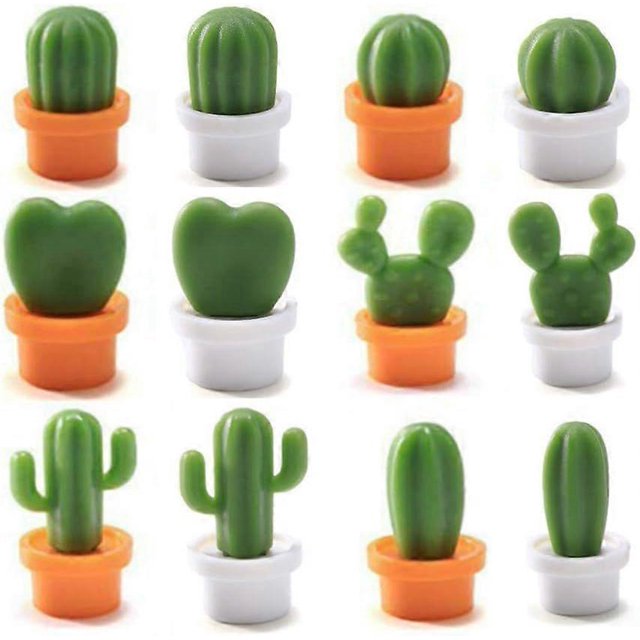 Imán para refrigerador, cocina, oficina, pizarra blanca y pizarra de limpieza en seco, diseño en maceta encantador y colorido, 12 juegos de cactus 2
