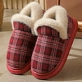 thumbnail image 4 of Rokment Plaid Christmas House Booties Slippers for Women Men Xmas Holiday Checkered Winter Fleece Lined Warm Slip on Boot Home Bedroom Memory Foam Shoes Indoor Outdoor Red Size 5.5, 4 of 9