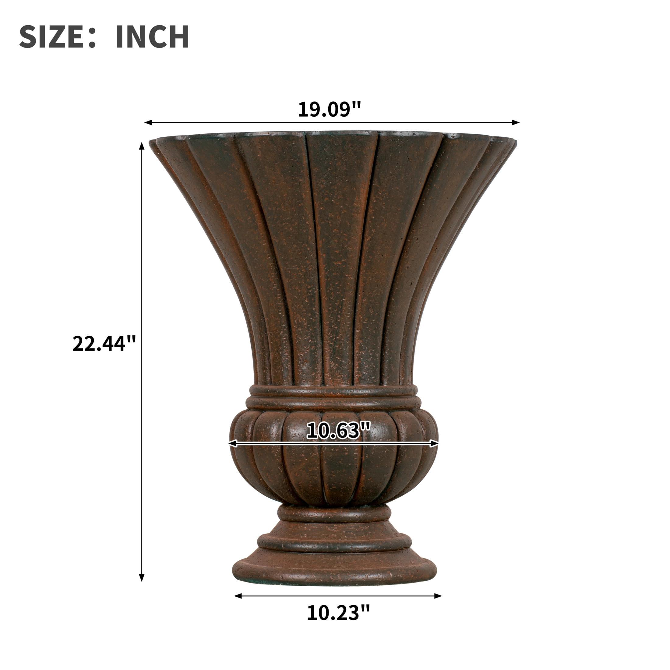 Christopher Knight Home 22.44" Fluted Pedestal Urn Planter, MGO Outdoor Flower Pot, Antique Bronze