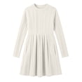 thumbnail image 5 of Lutiedan Long Sleeve Dresses for Girls Ribbed Knit Stretch A Line Dress Fall Winter Mock Neck Casual Dress Size 5-15,White, 5 of 8