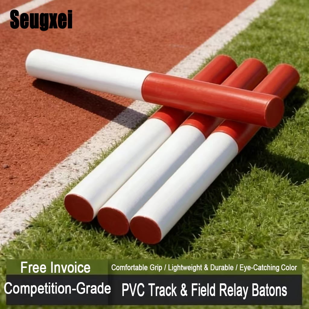 Seugxei 4-Pack Relay Batons, 30cm x 3cm PVC Track and Field Running Batons, Red & White