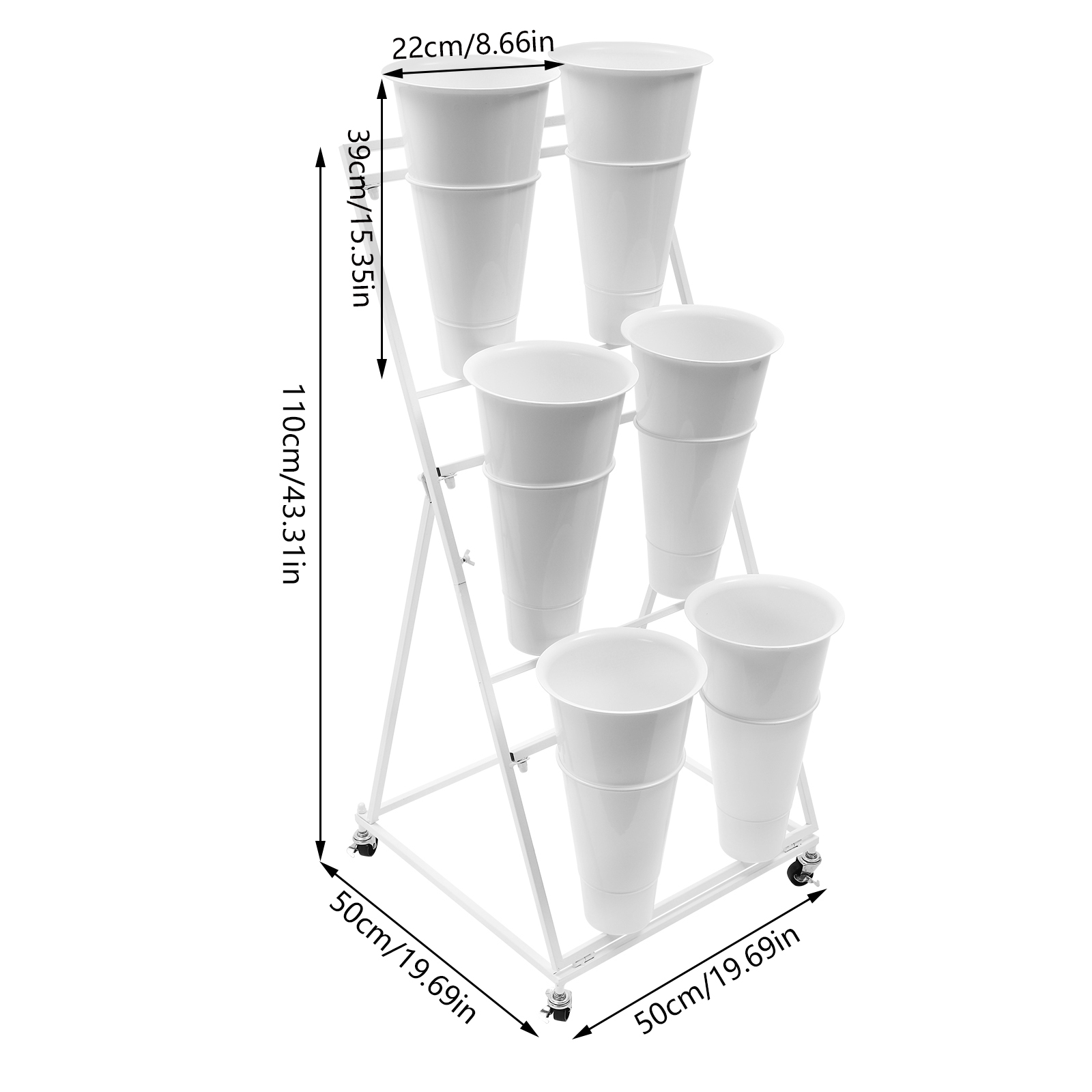 White 3 Layers Flower Display Stand with Wheels, Moving Plant
