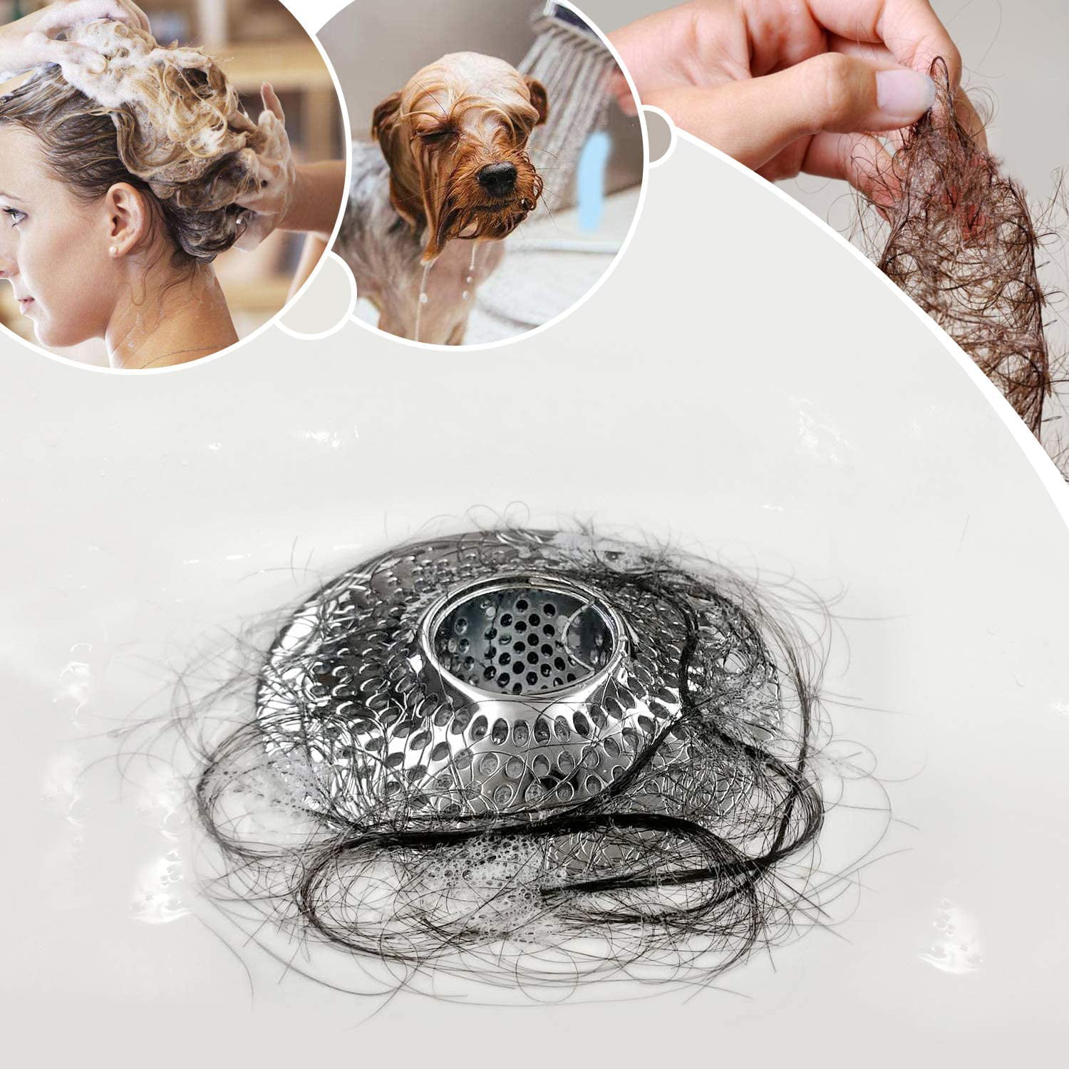 Lekeye Drain Hair Catcher/Bathtub Drain Cover/Drain Protector for Pop-Up & Regular Drains(Patented Product), Silver