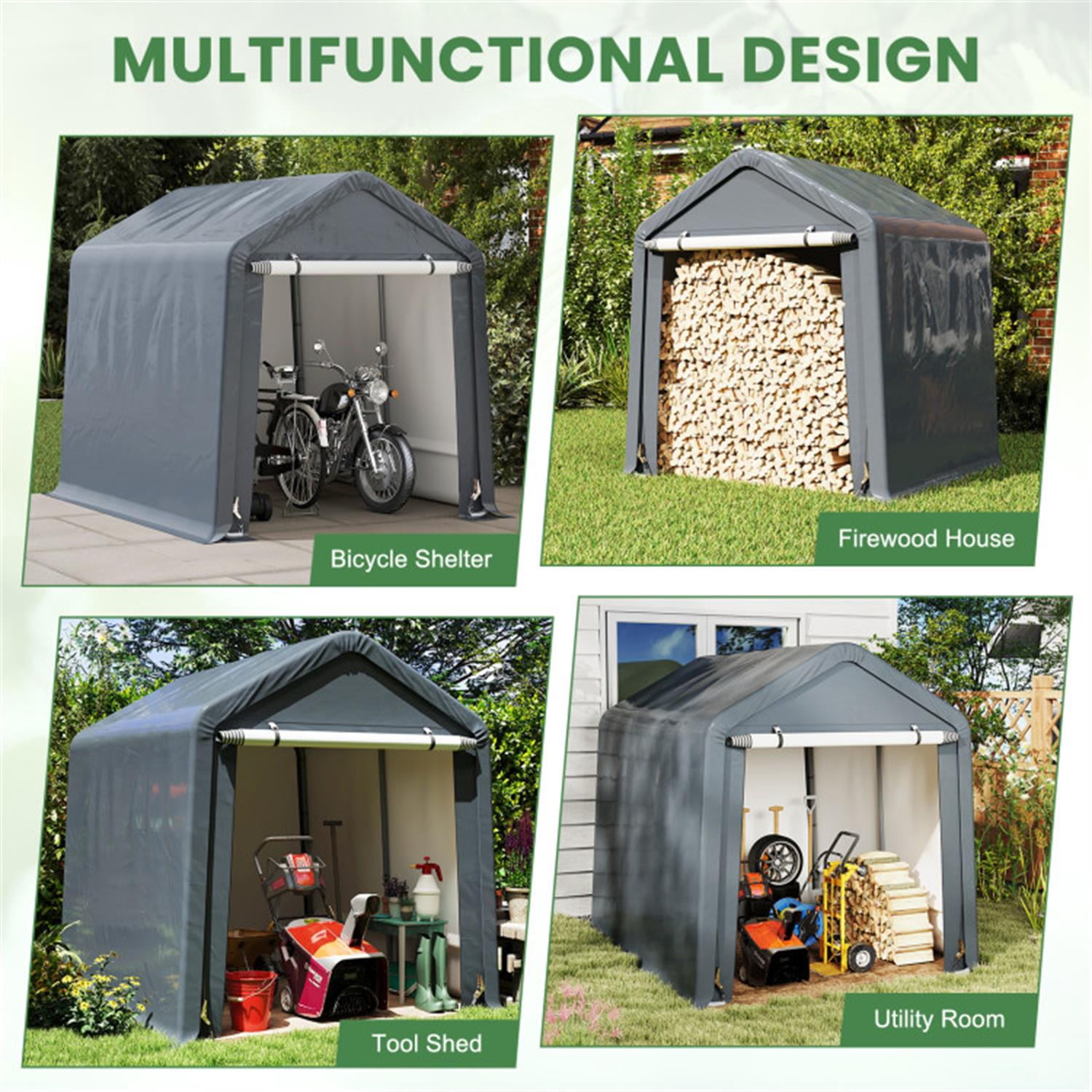 Demi Bonn 8 x 6.5 Feet Portable Motorcycle Carports Outdoor Storage Shelter, Waterproof and UV Resistant Portable Garage Kit Tent, Gray