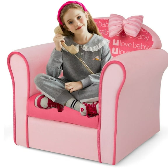 Amijoy Kids Cute Pink Bow Sofa Children Couch Toddler Upholstered Armchair Solid Wood