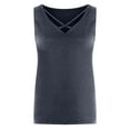 thumbnail image 5 of CFLVAEK Womens Plus Size Tank Tops Loose Fit Criss Cross V Neck Shirts Casual Sleeveless Summer Shirt Solid Color Going Out Tank Top 2025 Dark Gray XXXXL, 5 of 6