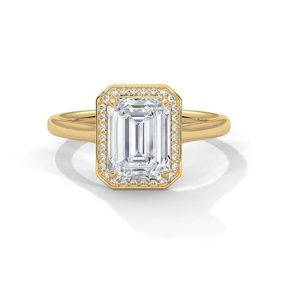Emerald Cut Real Moissanite Ring in 14K Gold Plated