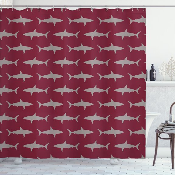 Ambesonne Sea Animals Shower Curtain, Sharks Silhouettes Art, 69"Wx70"L, Taupe Grey Raspberry