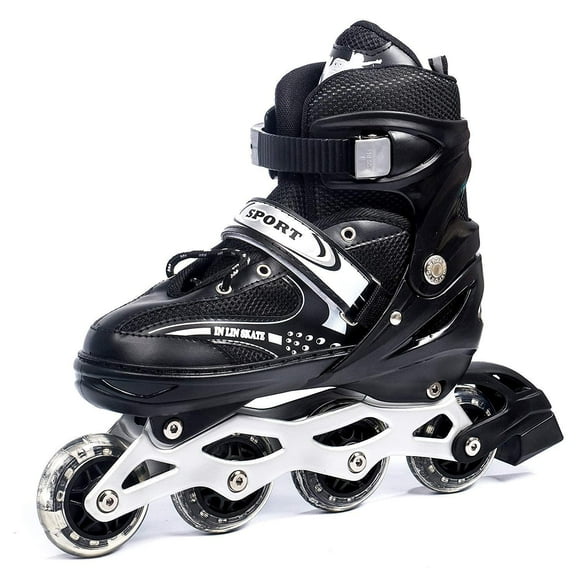 Jimee Inline Skates With Pu Flashing Wheel Aluminum Body In-line Skates,led Flash Light With Adjustable Length Kids Skating Shoes (Black) For Kids, Comfortable Soft Inner Shoes, 82a Pu Smooth Wheels