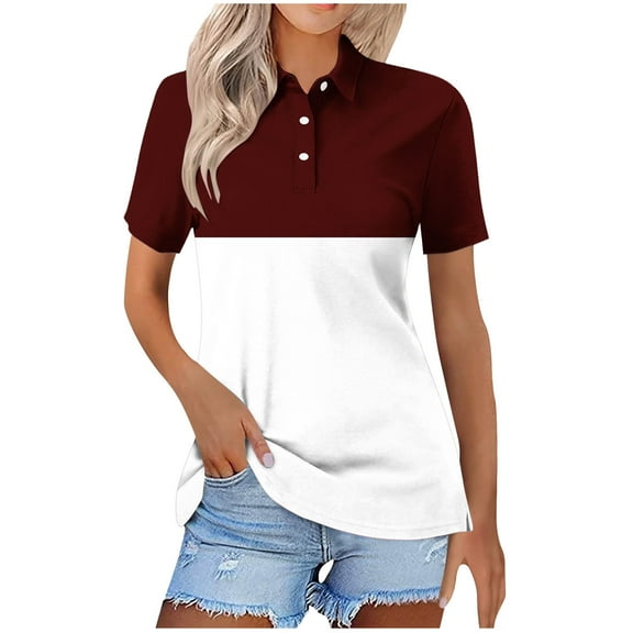 GigrtiJin Business Casual Outfits for Women Short Sleeve Lapel Button Down Color Block Tees Loose Blouse