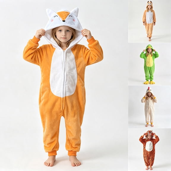 Faraee 2-10 Years Unisex Kids Animal Onesie Pajamas for Girls Boys 2T 3T 4T 5T 6T Soft Flannel Hooded Full Body Jumpsuit One Piece Halloween Cosplay Loungewear
