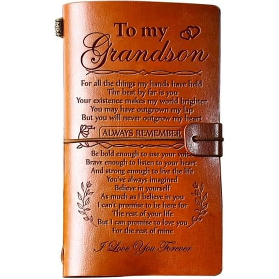 Grandson Gifts from Grandma, To My Grandson Leather Travel Journal 140 Pages, Grandson Birthday Cards, Birthday Graduation Christmas Back to School Gifts for Grandson from Grandpa$$Office
