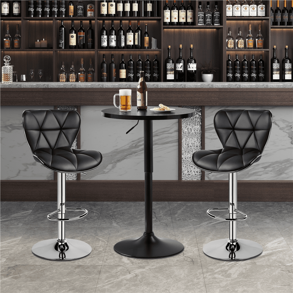 Alden Design Adjustable Pub Round Table 27.5”- 36” Height with MDF Tabletop for Home Bar, Full Black